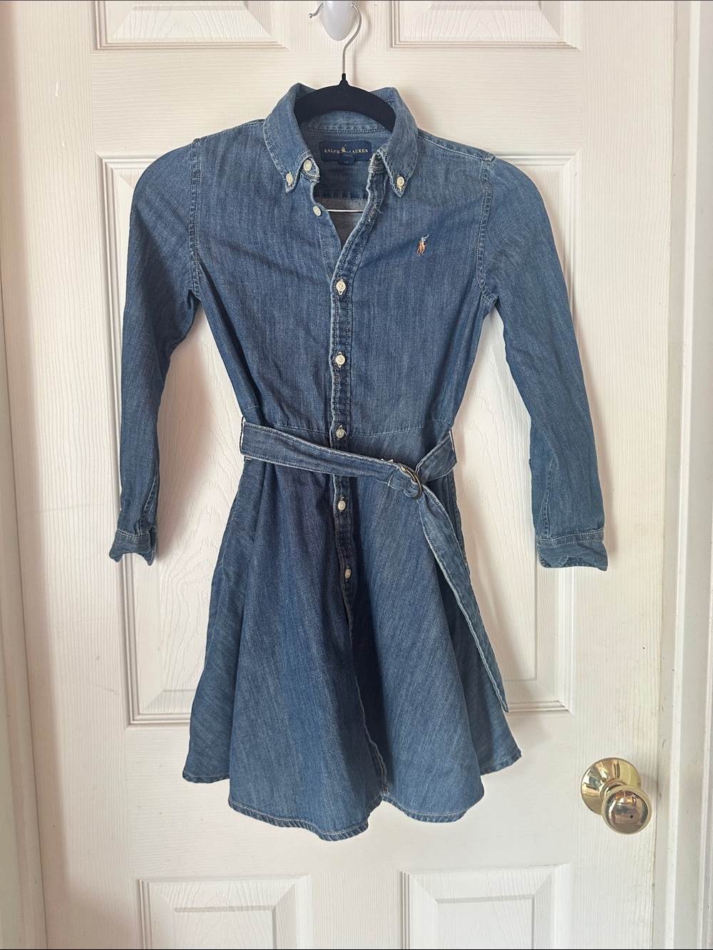 Ralph Lauren Girls' Denim Shirt Dress in Medium Blue
